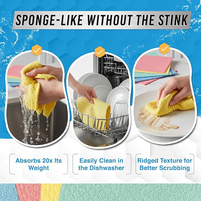 ACTIVE Swedish Dish Cloths for Kitchen 12 Pack Cellulose Sponge Cloth, Washable - Image 3