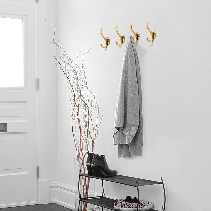 khtumeware 2 Pack Brushed Gold Coat Hooks Wall Mount Heavy Duty Utility Retro - Image 5
