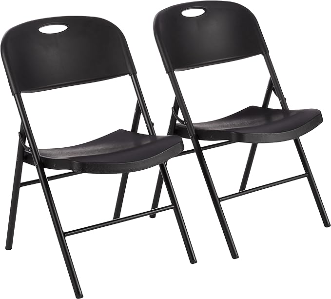 Amazon Basics Portable Folding Plastic Chair, Events Seating, Easy to Store, 350-Pound Capacity, Black, 2-Pack by AmazonBasics