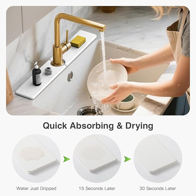 23.6" x 4" Stone Faucet Mat for Kitchen Sink, Quick Drying Diatomite Sink Tray - Image 3