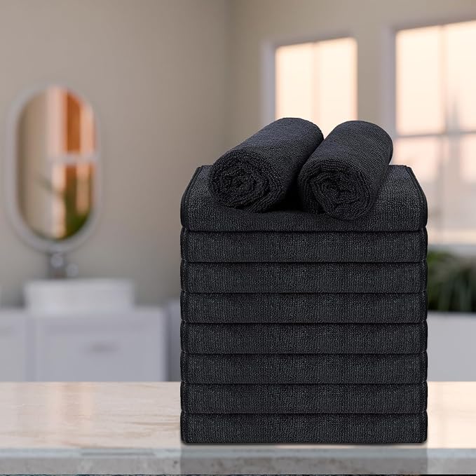 Black Salon Towels, Super Soft and Absorbent Microfiber Hair Towel - Image 6