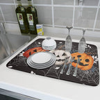 Halloween Dish Drying Mat for Kitchen Counter Spooky Pumpkins Spiderweb Super - Image 6