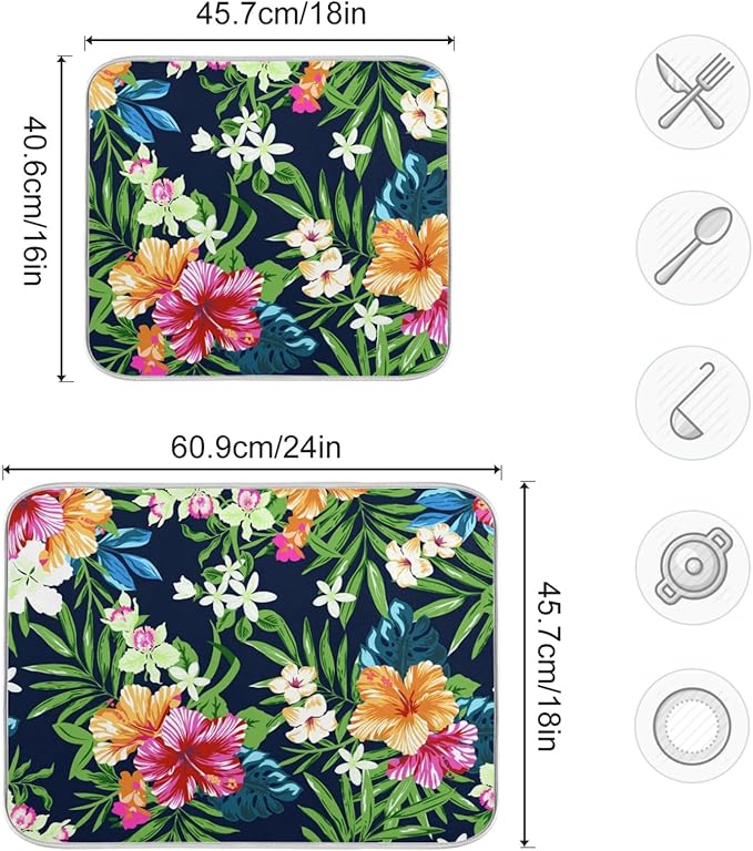 Tarity Colorful Tropical Flowers Dish Drying Mat - Image 3
