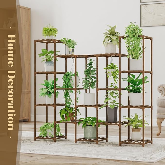 Bamworld Large Hanging Plant Stand Indoor Tall Plant Shelf Outdoor 14 Pots Large Plant Rack for Living Room Patio, Balcony and Garden - Image 5