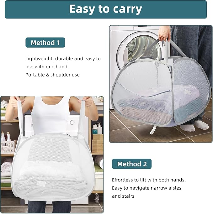 Collapsible Laundry Basket, 90L Large Foldable Mesh Pop Up Hamper - Image 6