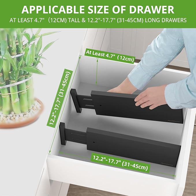 ANTOWIN 4 Pack Expandable Drawer Dividers, 4.7'' High, Extend from 12.2'' to - Image 4