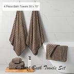 Oliven 4 Piece Brown Cabana Stripe Large Bath Towels Oversized Bath Sheet Super - Image 3