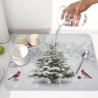 Winter Forest Dish Drying Mat for Kitchen Counter Silvery White Pine Trees Snow - Image 6