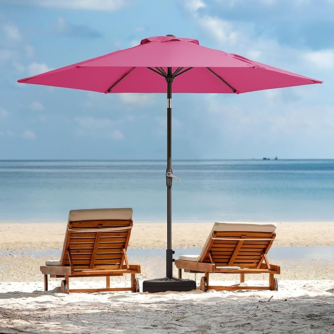 JEAREY 7.5FT Patio Umbrella Market Table Umbrella with 6 Sturdy Ribs, Push Button Tilt/Crank Outdoor Umbrella for Garden, Deck, Backyard, Pool and Beach,Rose Pink - Image 9