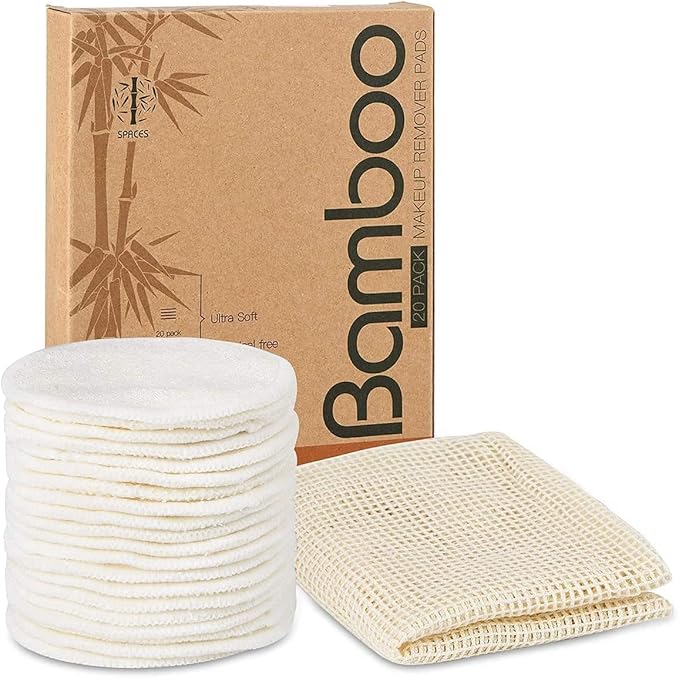 20 Packs Organic Reusable Makeup Remover Pads, Washable Bamboo Cotton Rounds by ASPACES