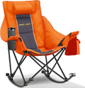 Oversized Rocking Camping Chair with Headrest & Cup Holder - 400lbs Capacity, 600D Oxford Fabric, Easy Fold Portable Outdoor Rocker Chair for Camping, Backyard, Beach, Orange by Unknown