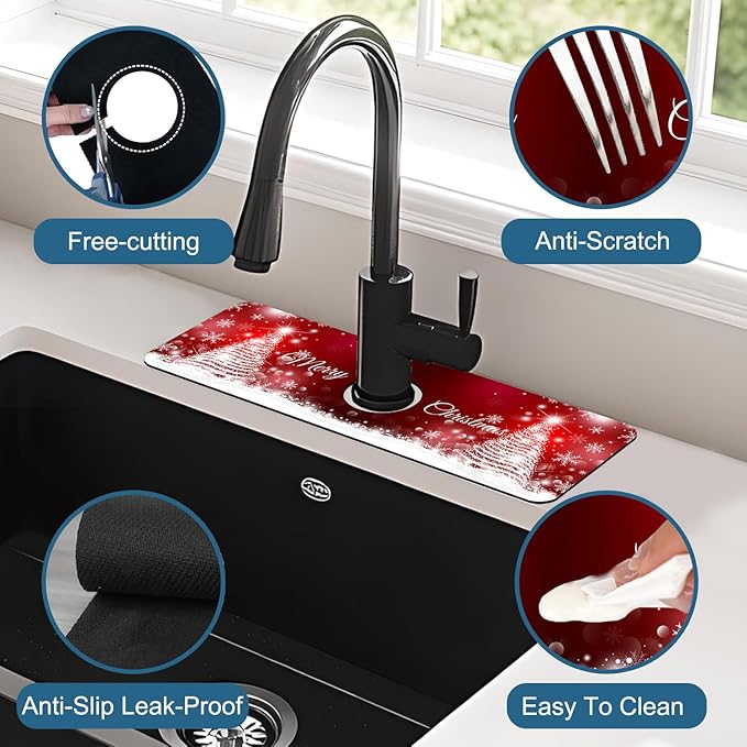 Christmas Merry Xmas Sink Faucet Absorbing Mat Santa Claus Super Absorbent Fast - Image 4