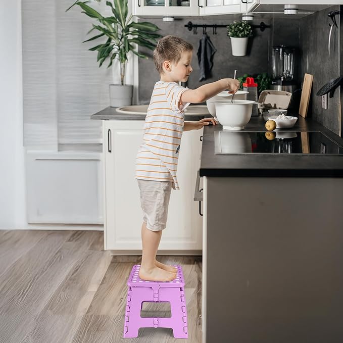 Delxo 9 inch Folding Step Stool, Non-Slip Foldable Small Stools Up to 300 LBS, Kids Step Stool with Handle Lightweight for Kitchen, Bathroom, Bedroom, Garden, Light Purple, 1PC - Image 9
