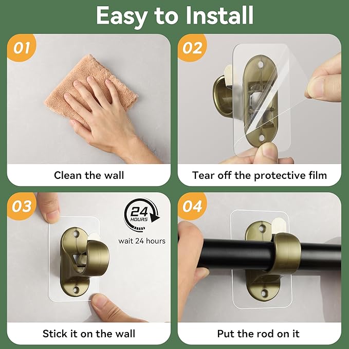 ANDGOO 6 Pack No Hole Curtain Rod Brackets Hangers, Self Adhesive Curtain Rod - Image 5