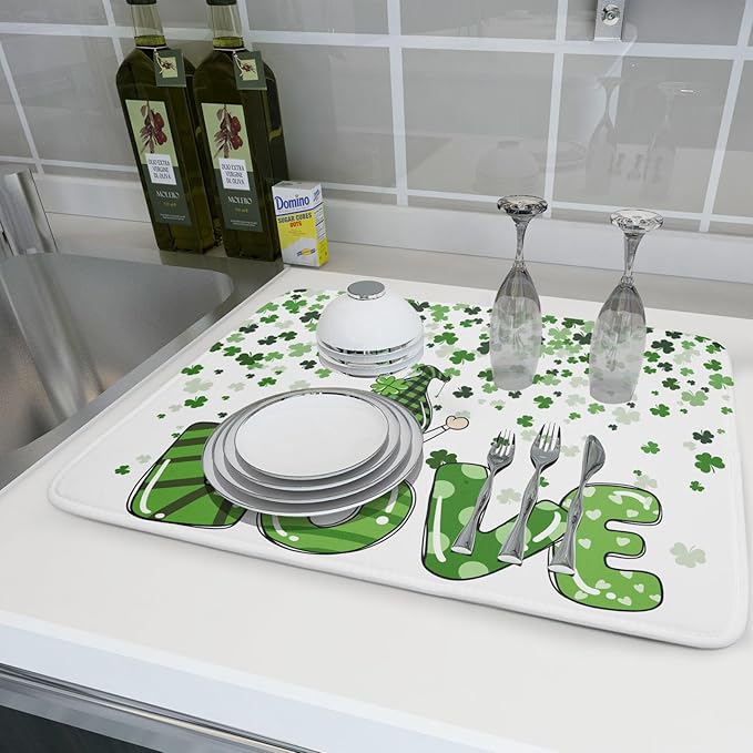 St Patrick's Day Gnomes Love Dish Drying Mat - Image 6