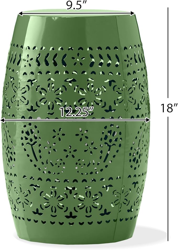 Christopher Knight Home Zoey Small Outdoor Side Table, Lace Cut Iron End Table, Metal Outdoor Stool, Hollow Drum Round Side Table, Decorative Garden Stool with Cutout Design for Patio Balcony, Green - Image 2