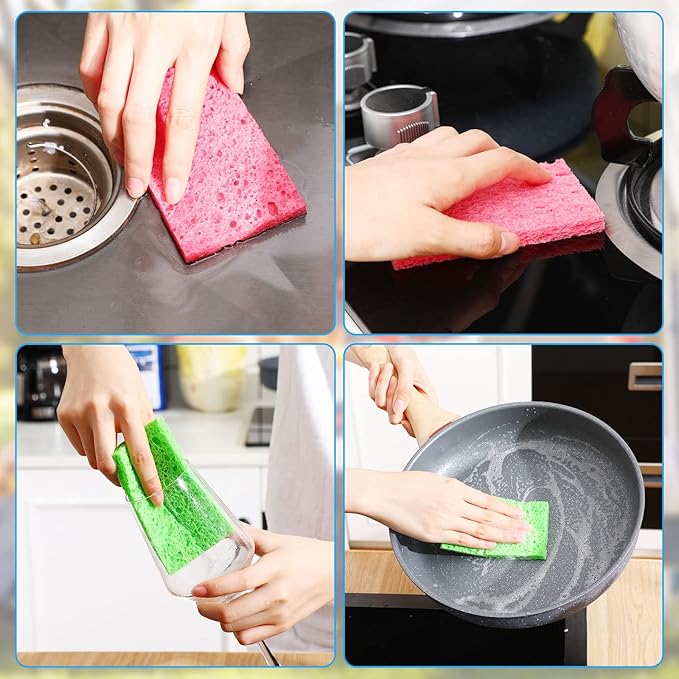 Zhengmy 100 Pieces Sponges Kitchen Compressed Sponges Bulk Natural Dish Sponge - Image 5