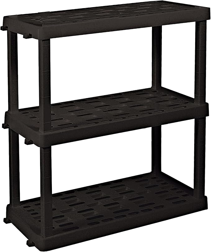Oskar Heavy Duty Plastic Storage Shelves- for Garage, Kitchen, Bathroom Basement Kids Room, Stackable 3-Tier Black Organizer Rack for Books Shoes, Toys, Pantry, Cleaning and Closet Organization - Image 4