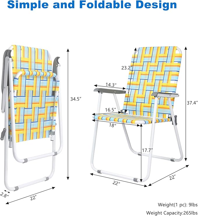 VINGLI Patio Lawn Webbed Folding Chairs Set of 4, Outdoor Beach Chair Portable Dining Chair for Outdoor Yard, Garden (Yellow, Classic) - Image 3