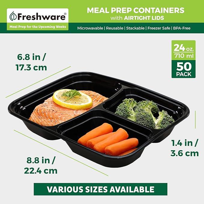 Freshware Meal Prep Containers 3 Compartment Food Storage Containers - Image 4