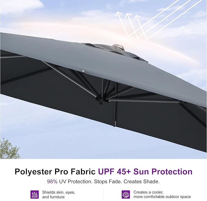 PURPLE LEAF 9 Feet Patio Umbrella with Base Outdoor Cantilever Square Umbrella Aluminum Offset Umbrella with 360-degree Rotation for Garden Deck Pool Patio, Grey - Image 5