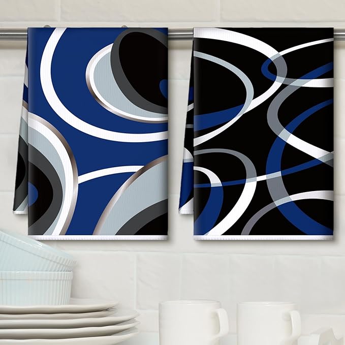 Boyiee Set of 6 Black Gray Blue Kitchen Towels Modern Geometric Dish Hand - Image 3