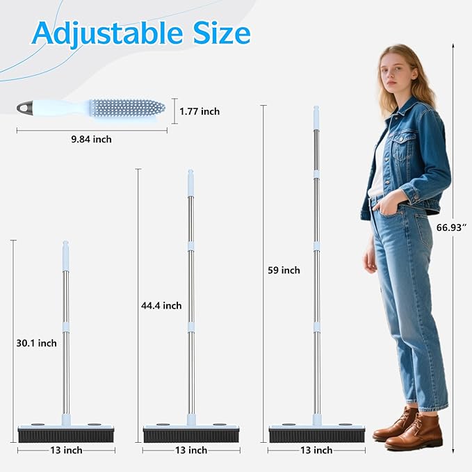 Rubber Broom Carpet Rake for Pet Hair Removal, Dog Hair Broom - Image 2