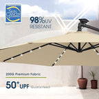 wikiwiki 10ft Solar LED Patio Umbrella with Base Included, Offset Umbrella with Weighted Sandbag Base, Cantilever Patio Umbrellas for Backyard, Garden & Deck, 32 LED Lights & Polyester Shade, Beige - Image 4