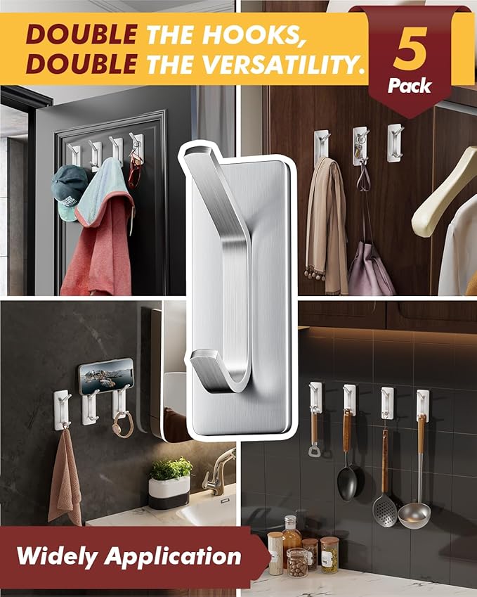 Auxmir Self Adhesive Hooks for Hanging 15lb, Stainless Steel Wall Hooks for - Image 5