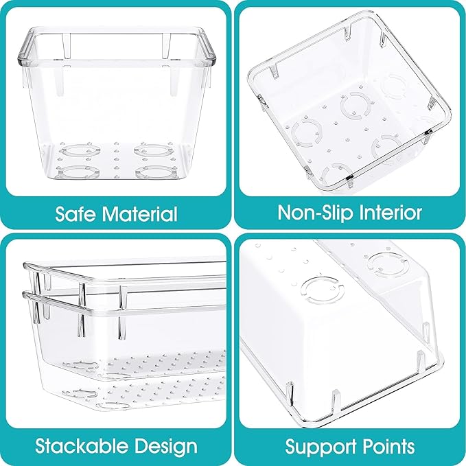 13 PCS Clear Plastic Drawer Organizers Set, 4 Size Desk Drawer Organizer Trays - Image 3