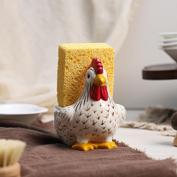 Ceramic Retro White Rooster Shape Sponge Holder - Image 4