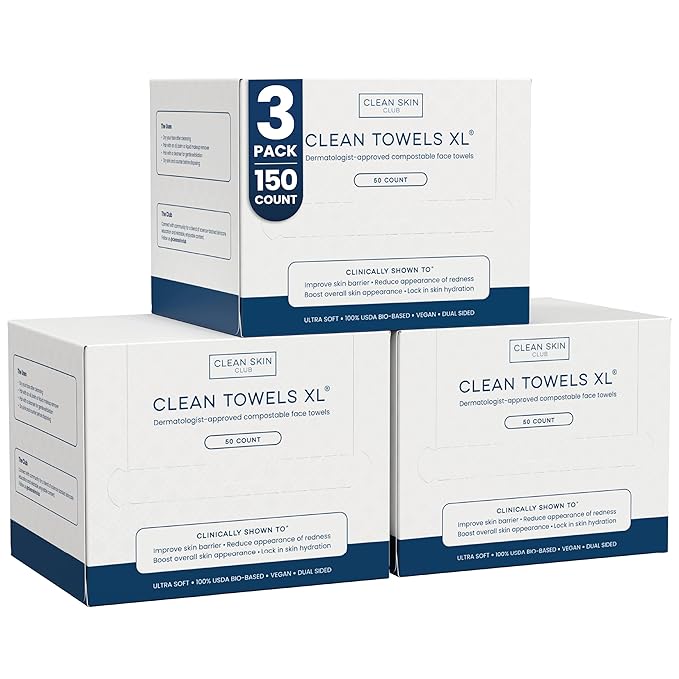 Clean Towels XL®, 100% USDA Biobased Face Towel, Disposable Face Towelette by CLEANSKINCLUB