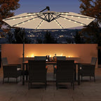 Tangkula 10ft Solar LED Patio Umbrella with Base, Offset Cantilever Outdoor Umbrella with 32 LED Lights, Infinite Tilt, 360 Degree Rotation, Crank Handle for Pool Deck Garden Backyard (Beige) - Image 2