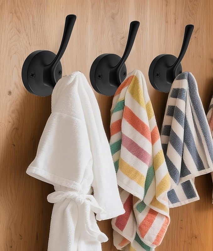 Black Wall Hooks Towel Hooks, 3 Pack Coat Hooks Robe Hook Heavy Duty Metal - Image 2