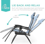Best Choice Products Set of 2 Adjustable Steel Mesh Zero Gravity Lounge Chair Recliners w/Pillows and Cup Holder Trays - Dusty Blue/Black - Image 3