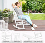VINGLI Wooden Rocking Chair, Outdoor Chair with 450 lbs Support (White, 1PC) - Image 4