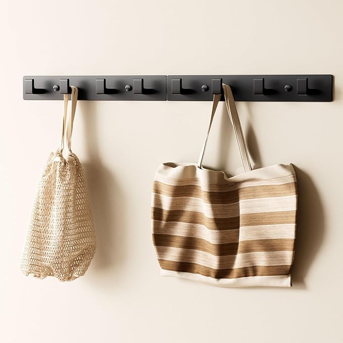 Black Wall Mounted Coat Rack- 2 Modular Rails, 8 Right-Angle Hooks, Modern by GWAAZXGZ