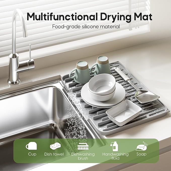 Silicone Dish Drying Mat for Kitchen Counter – Non-Slip Drain Pad - Image 2
