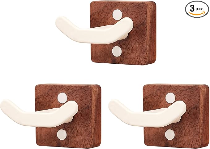 3 Pack White Wall Coat Hook Rack, Modern Coat Hooks Black Walnut Wood Black by Unknown