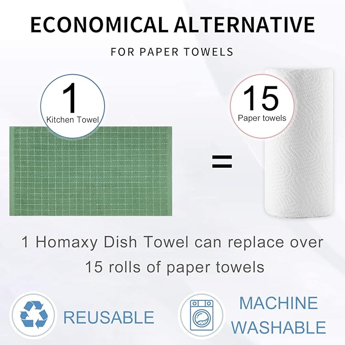 Homaxy 100% Cotton Terry Kitchen Towels, Checkered Designed, Soft and Super - Image 8