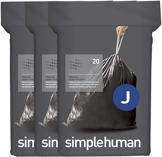 simplehuman Code J 60 Count, Genuine Odorsorb Custom Fit Liners, Drawstring by Simplehuman