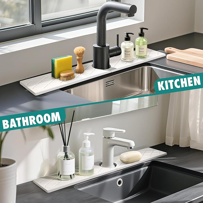 23.6 Inch Stone Faucet Mat for Kitchen Sink, Diatomite Absorbent Fast Drying - Image 5