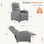 Sweetcrispy Recliner Chair Fabric Recliner Sofa No Massage, Home Theater Seating with Lumbar Support, Adjustable Push Back Overstuffed High-Density Sponge Reclining for Living Room, Slate Gray - Image 3