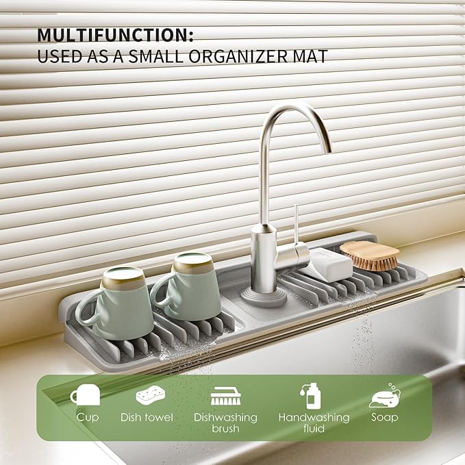 Faucet Mat for Kitchen Sink, 2025 New Silicone Sink Splash Guard, 7°Slope Fast - Image 2