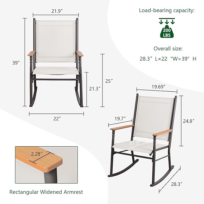 Shintenchi 2 Pcs Outdoor Rocking Chairs Set,Upgraded High Back Patio Rocking Chairs Set,Breathable Textilene Fabric Rocking Chair for Porch,Patio,Garden,Balcony,Creamy White - Image 3