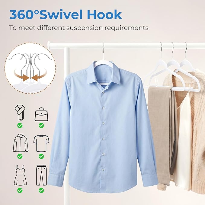 Smartor White Velvet Hangers 50 Pack, Non Slip Clothes Hangers - Image 7