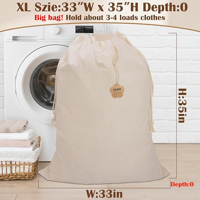 Cotton Canvas Laundry Bag 33"Wx 35"H, Thick Cotton Laundry Bag - Image 2