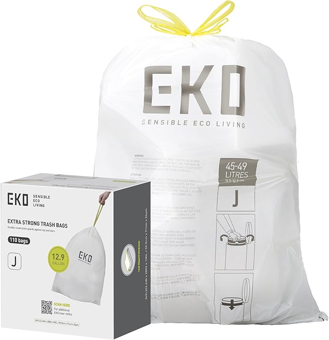 EKO 12.9 Gallon / 45-49 Liter, Extra-Strong Unscented Garbage Bags, by EKO
