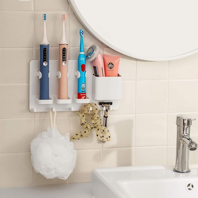 simpletome Adhesive Electric Toothbrush Holder Wall Mounted Razor Hanger - Image 2