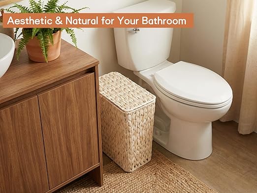 Wicker Trash Can with Lid and Liner, Boho Decotative Small Bathroom Trash Cans - Image 2